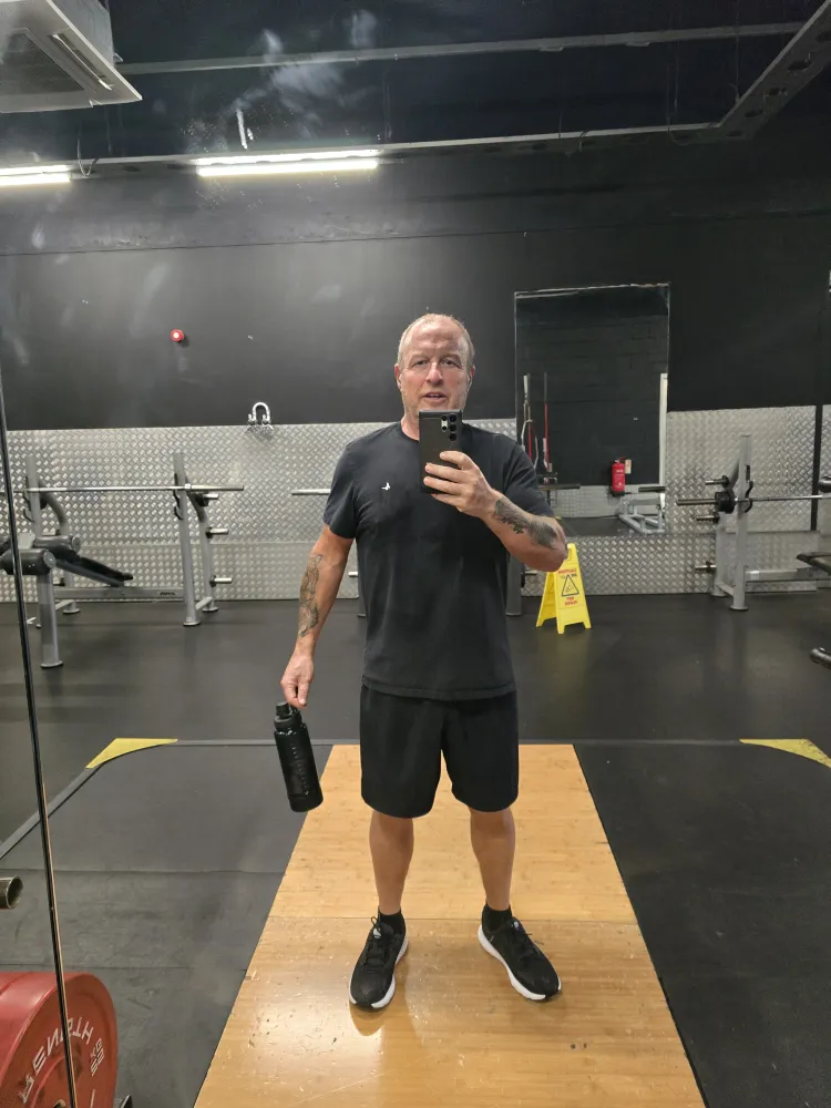 Tony at the gym, his slimmest, around 83kg